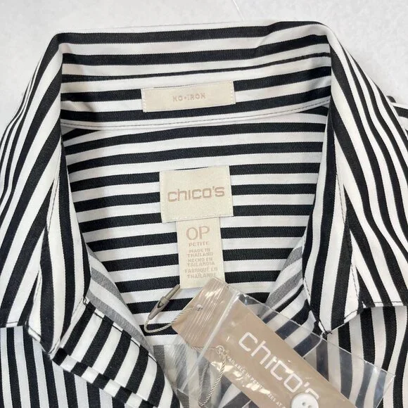 SOLD NWT CHICOS Size 0P Petite Small No-Iron Long Sleeve White Striped Shirt - Picture 7 of 16